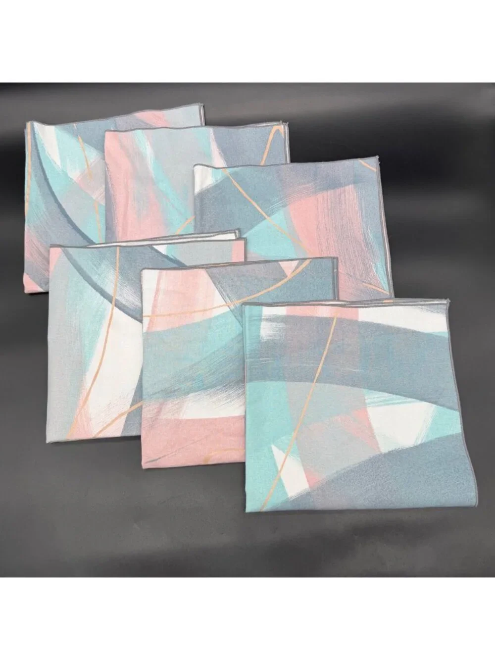 Abstract Pastel 1980s Cloth Napkins Set Of 6 Pink Aqua Gray Brushstroke Vintage